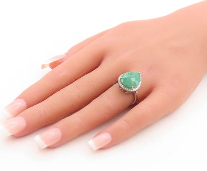 925 Sterling Silver Vintage Ring Diamonds Inlay Drop Cut Gemstone  Sz 6  RG31585