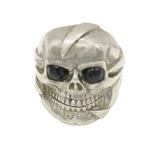 925 Sterling Silver  Vintage Black Hematite Eyes Skull Band Ring Sz 8  RG18406