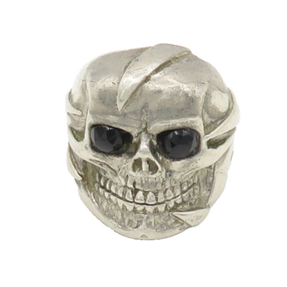 925 Sterling Silver  Vintage Black Hematite Eyes Skull Band Ring Sz 8  RG18406
