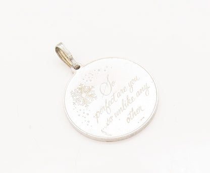 925 Sterling Silver Vintage Pendant Snow Flake Etched Christmas Coin  PT23059