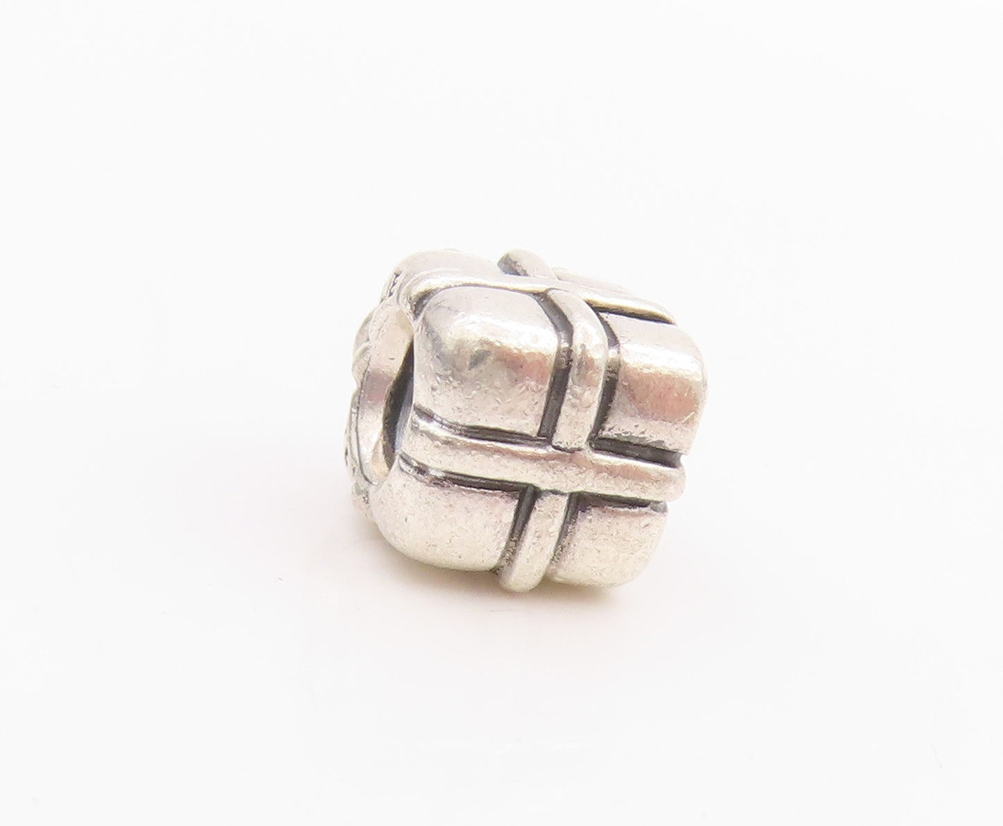 925 Sterling Silver Vintage Pendant PANDORA Carved Gift Box Charm  PT24499