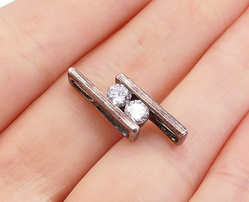 925 Sterling Silver  Vintage Cubic Zirconia Two Tone Parallel Pendant  PT2990
