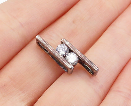 925 Sterling Silver  Vintage Cubic Zirconia Two Tone Parallel Pendant  PT2990