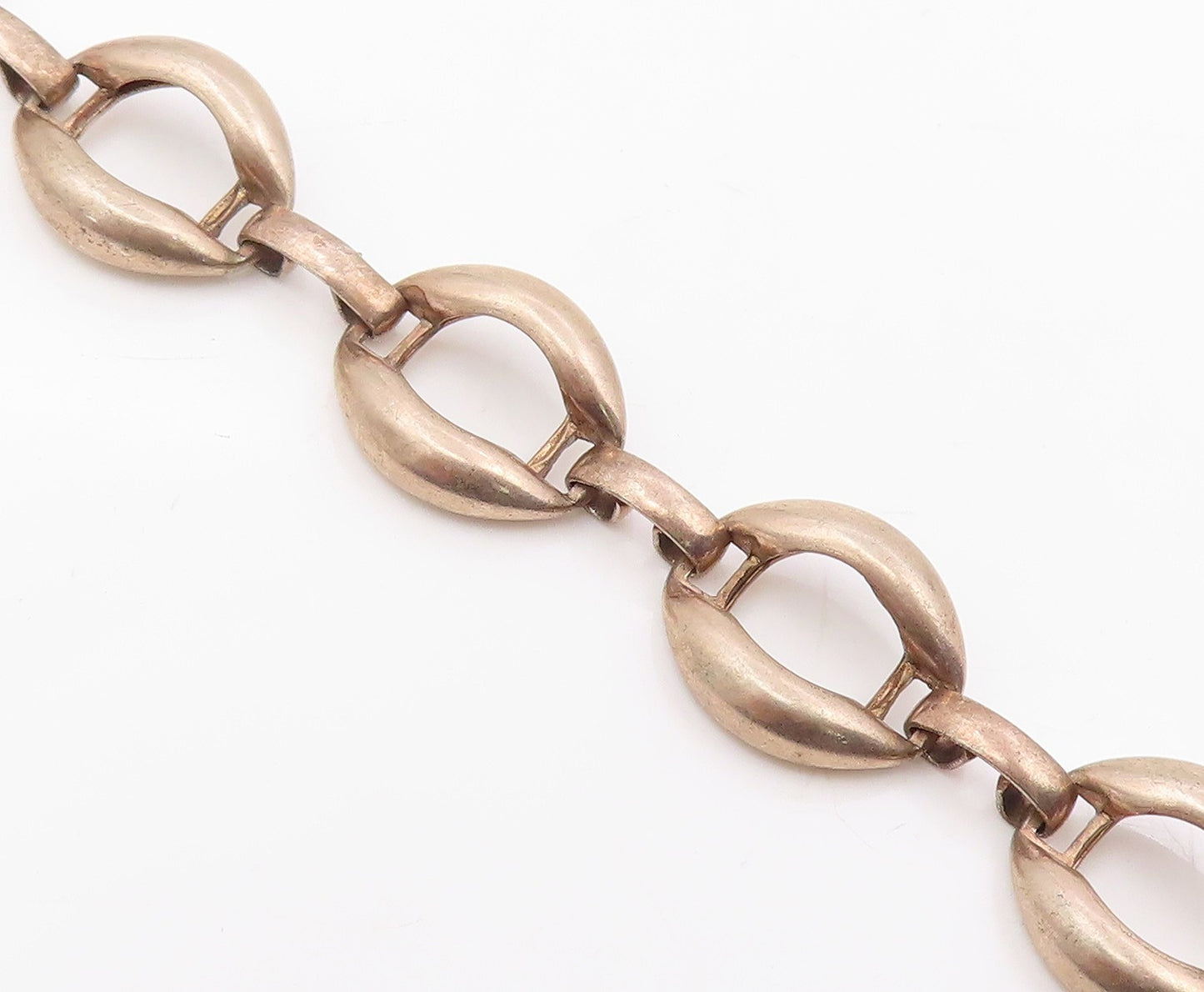 925 Sterling Silver Vintage Necklace Elegant Puffed Mariner Link Choker  NE4833