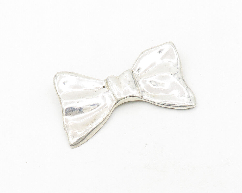 925 Sterling Silver  Vintage Modernist Bow Tied Ribbon Brooch Pin  BP7367