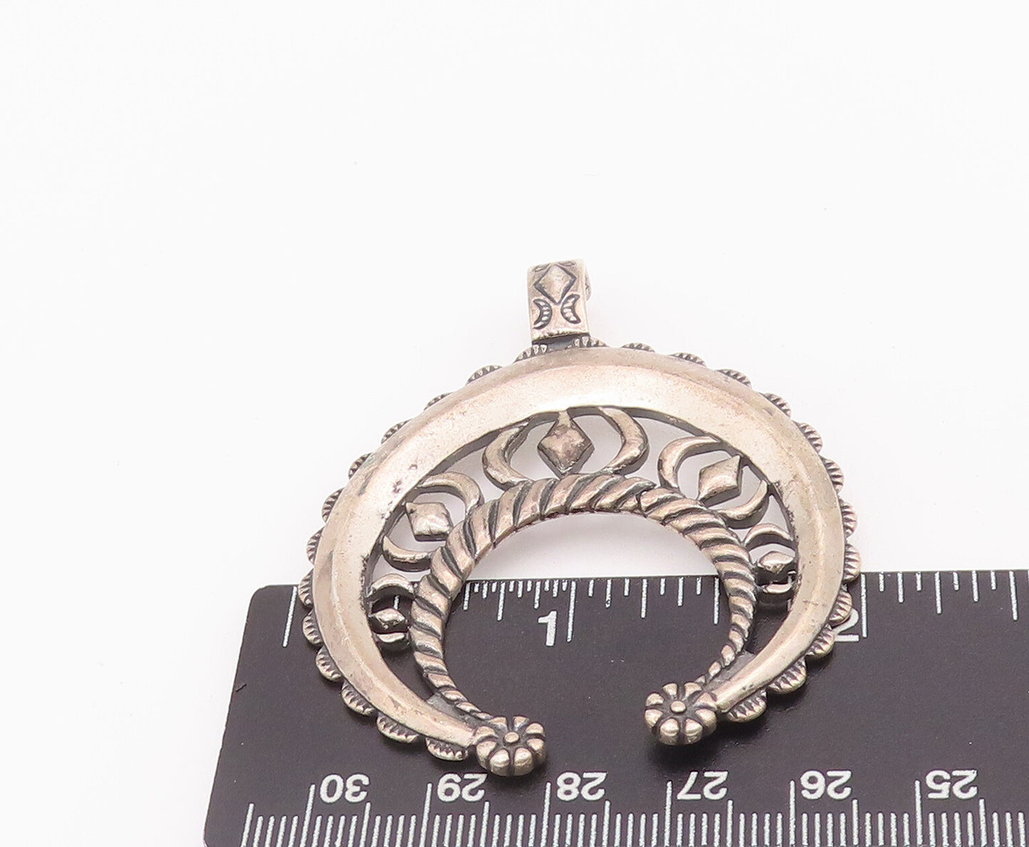 925 Sterling Silver Vintage Pendant CAROLYN POLLACK Carved C Shape Roped PT22796