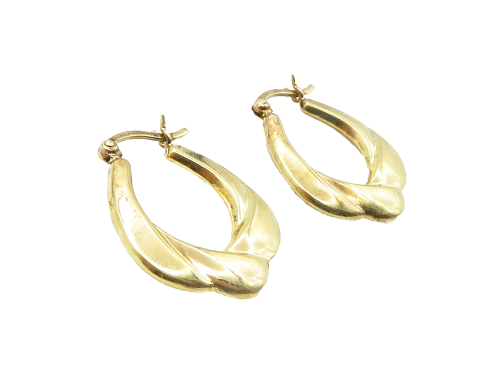 925 Sterling Silver  Vintage Shiny Gold Plated Hollow Hoop Earrings  EG7376