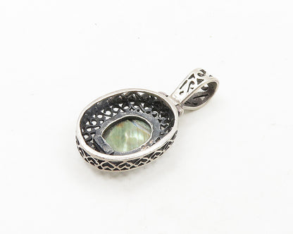 925 Sterling Silver  Vintage Abalone Shell Oval Swirl Border Pendant  PT15032