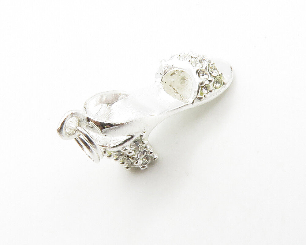 925 Sterling Silver  Vintage Petite Topaz High Heel Shoe Shiny Pendant PT11046