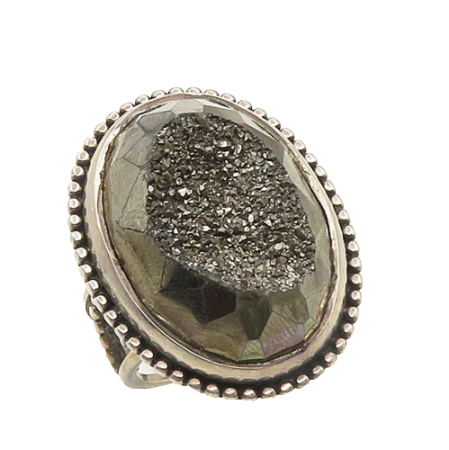 925 Sterling Silver  Vintage Druzy Stone Oval Cocktail Ring Sz 9  RG19451