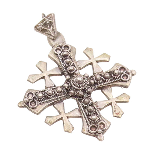 925 Sterling Silver Vintage Pendant Jerusalem Five Fold Religious Cross  PT25774