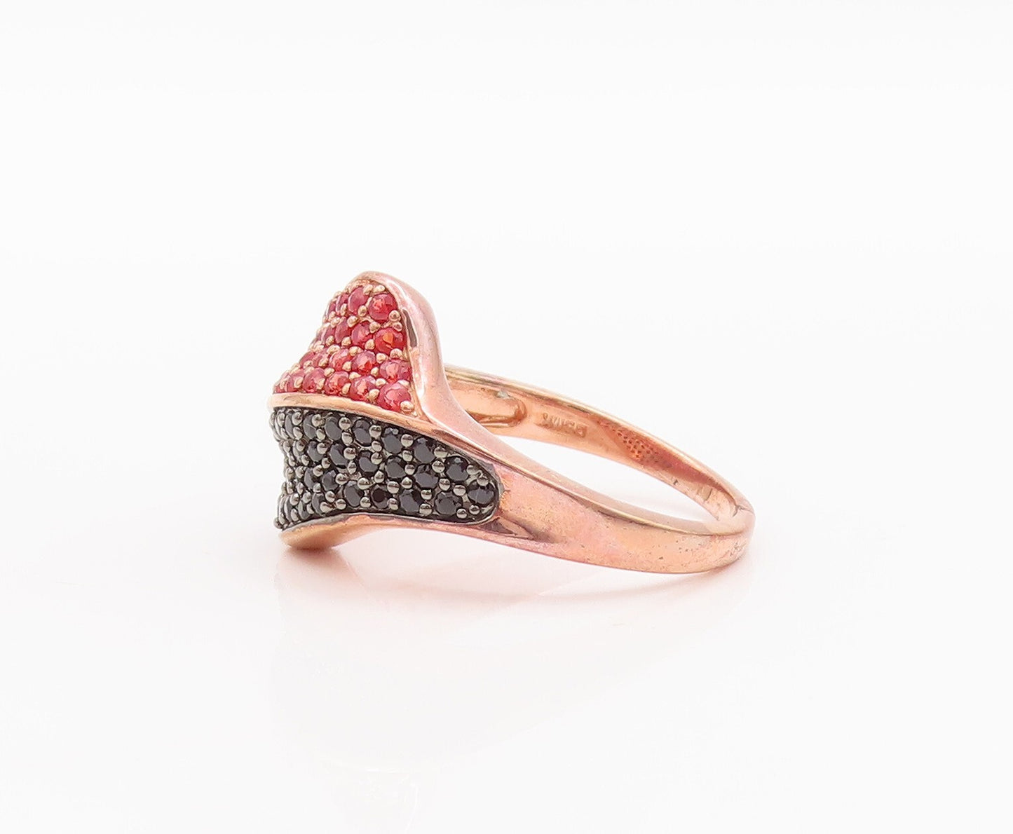 925 Sterling Silver Vintage Ring Rose Gold Plated Spinel & Red CZ Sz 7.5 RG29631