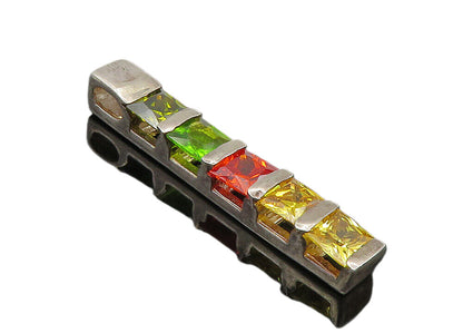 925 Sterling Silver Shiny Multi Color Topaz Vertical Drop Pendant PT7453