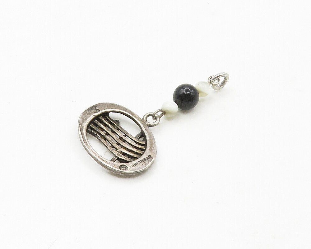 SHUBE 925 Silver  Vintage Black Onyx & Mother Of Pearl Music Pendant  PT13720