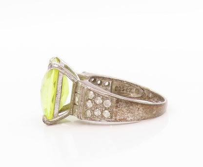 925 Sterling Silver Vintage Ring Green CZ & White Topaz Band  Sz 8  RG33369