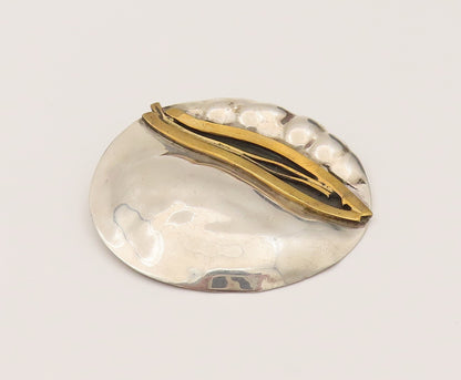 SACHS 925 Sterling Silver Vintage Two Tone Round Modernist Brooch Pin BP10218