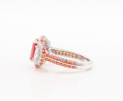 925 Sterling Silver Vintage Ring Designer Orange Red & White CZ  Sz 7  RG29505