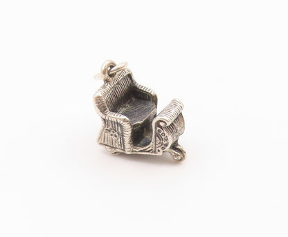925 Sterling Silver  Vintage Petite Dark Tone Winter Sleigh Pendant  PT18653