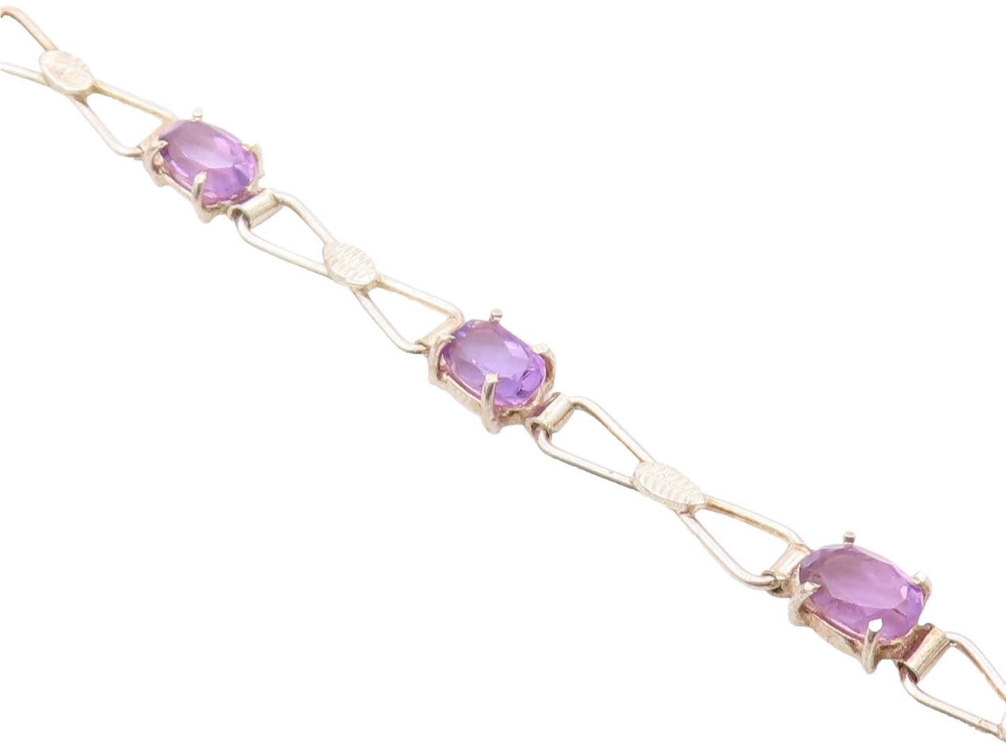 925 Sterling Silver Vintage Bracelet Elegant Amethyst & Ribbon Bow Link  BT12109