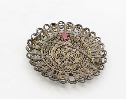 925 Sterling Silver  Vintage Antique Dark Tone Filigree Brooch Pin  BP6332