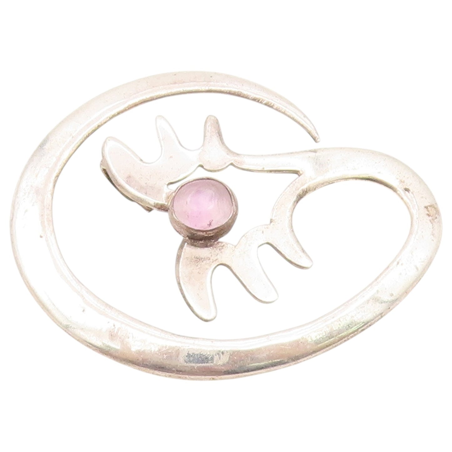 925 Sterling Silver Vintage Pendant Cabochon Moonstone Abstract Cutout  PT26477