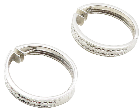 925 Sterling Silver  Shiny White Topaz Round Hinge Hoop Earrings  EG5050