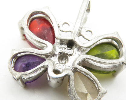 925 Silver  Vintage Topaz Garnet Amethyst & Peridot Butterfly Pendant  PT15044