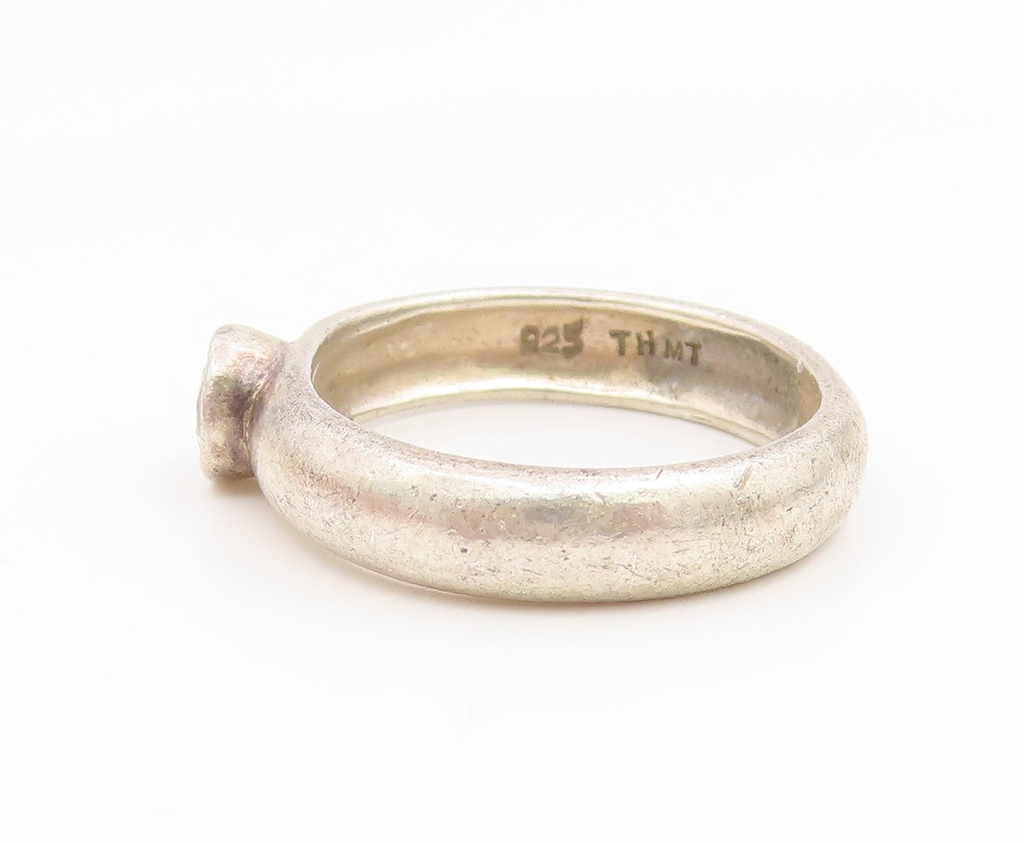 925 Sterling Silver Vintage Ring Round Cut CZ Solitaire Band  Sz 7.5  RG35185