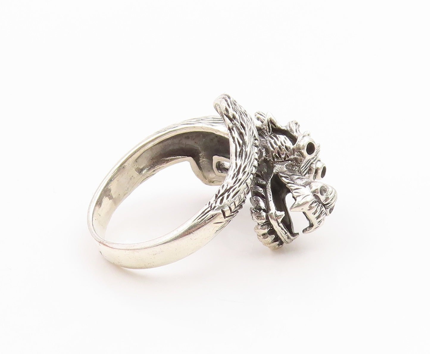 925 Sterling Silver Vintage Ring Chinese Dragon Motif Band  Sz 10.5  RG36223