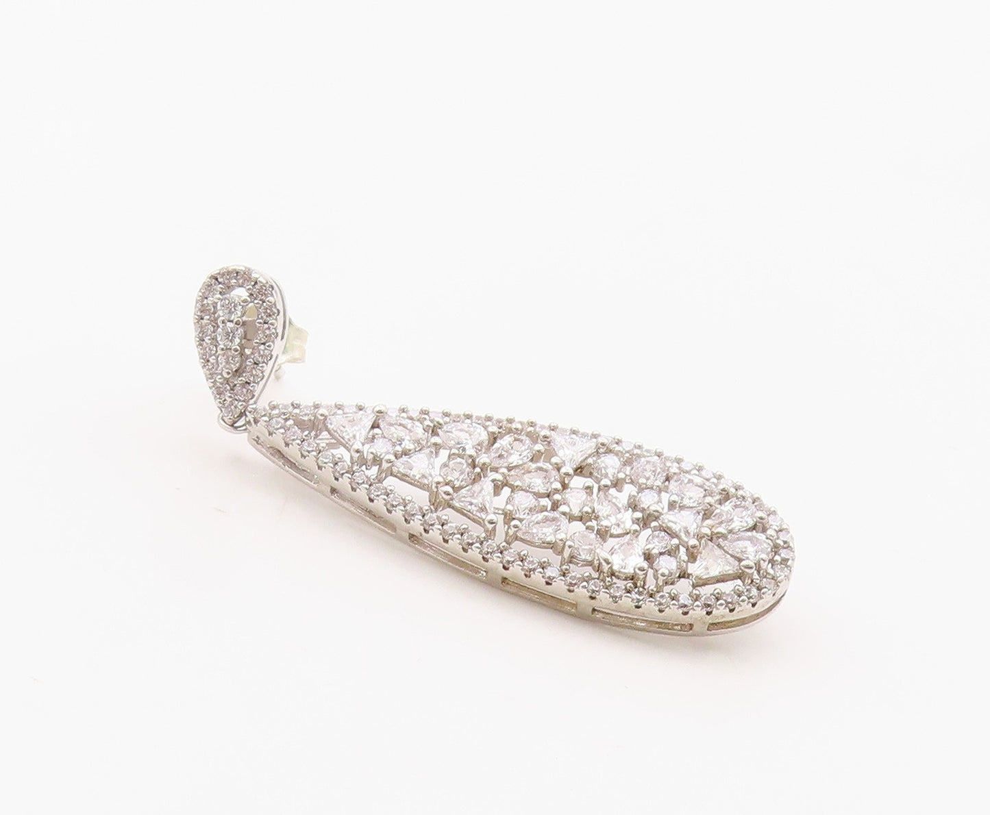 925 Sterling Silver Vintage Earrings Sparkling CZ Teardrop Cluster  EG14383