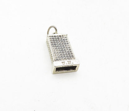 925 Sterling Silver  Vintage Shiny Etched U.N. Building Drop Pendant  PT6816