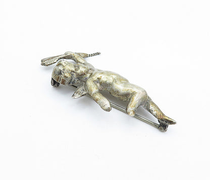 925 Sterling Silver  Vintage Antique Dark Tone Baby Angel Brooch Pin  BP2441