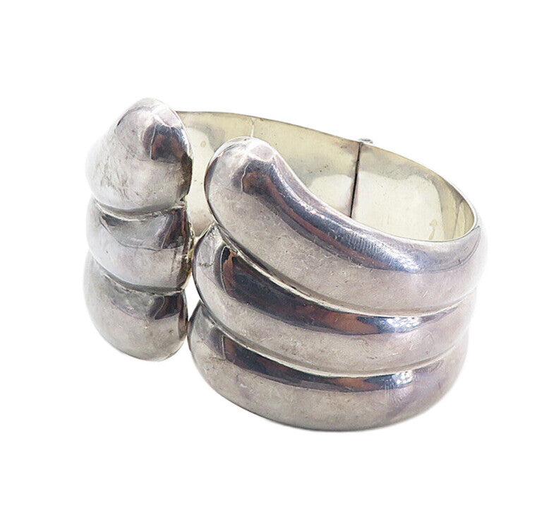 ZINA 925 Sterling Silver  Vintage Dark Tone Fluted Bangle Bracelet  BT3576