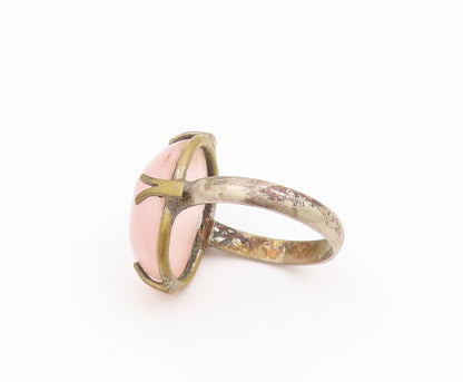 925 Sterling Silver Vintage Ring Oval Cabochon Pink Gemstone  Sz 5.5  RG31809