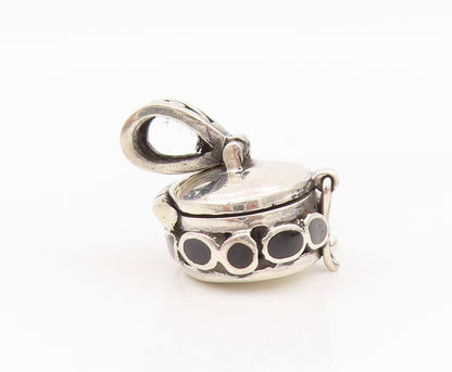 925 Sterling Silver Vintage Pendant Solid Onyx Carved Box OPENS  PT24300