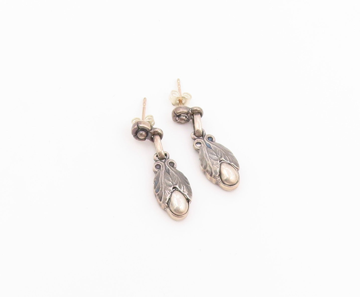 925 Sterling Silver Vintage Earrings GEORG JENSEN DENMARK Floral Drop  EG14525
