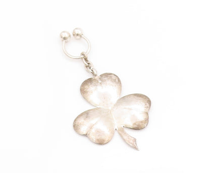 925 Sterling Silver Vintage Keychain Solid Good Luck Leaf Clover Design  TR4016