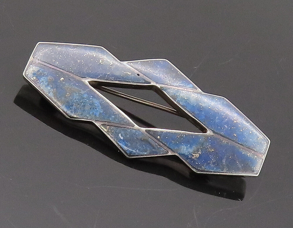 925 Sterling Silver Vintage Brooch Pin Designer Brutalist Blue Enameled BP10612