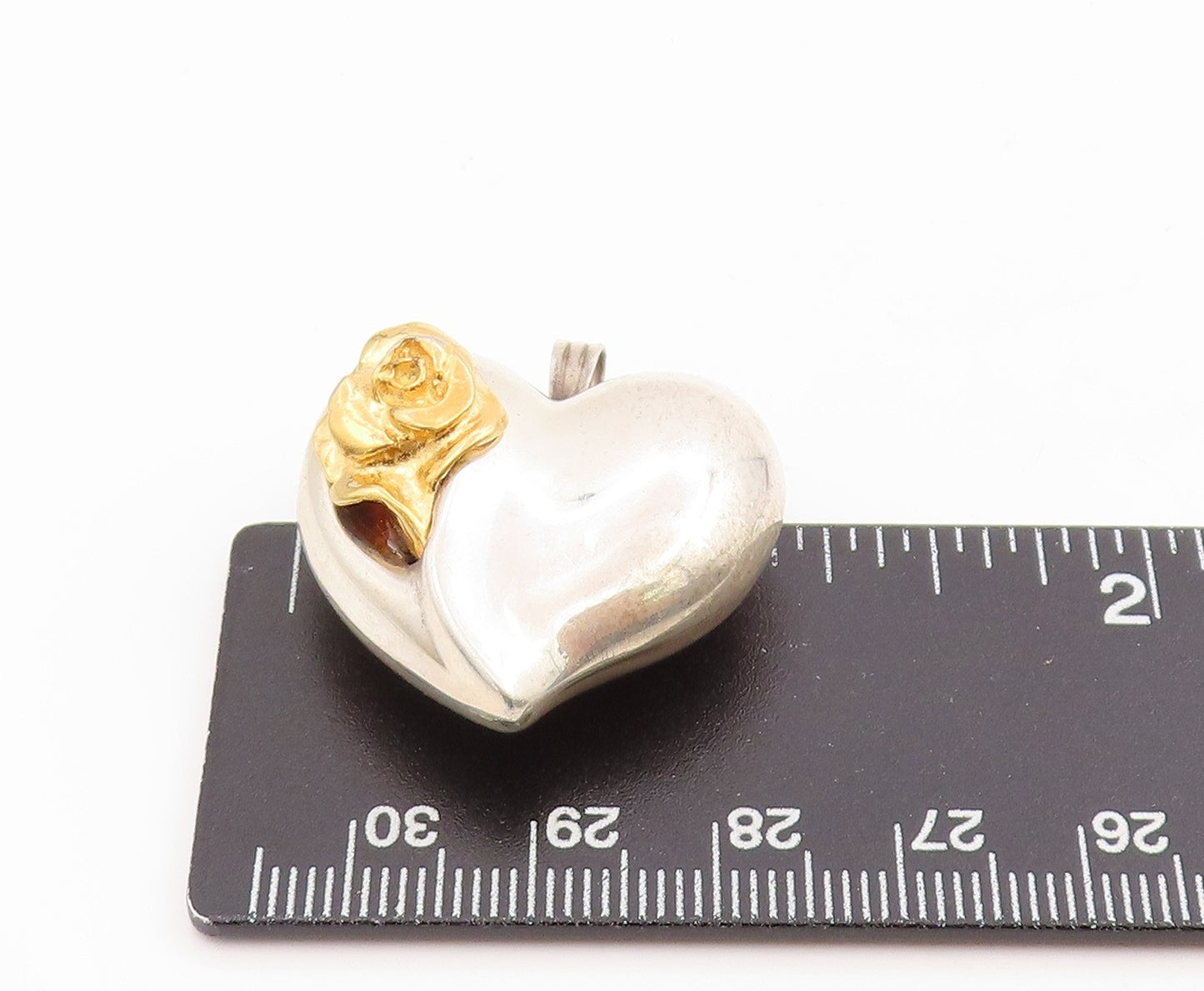 925 Sterling Silver Vintage Pendant GORHAM Two Tone Love Heart & Rose  PT25252