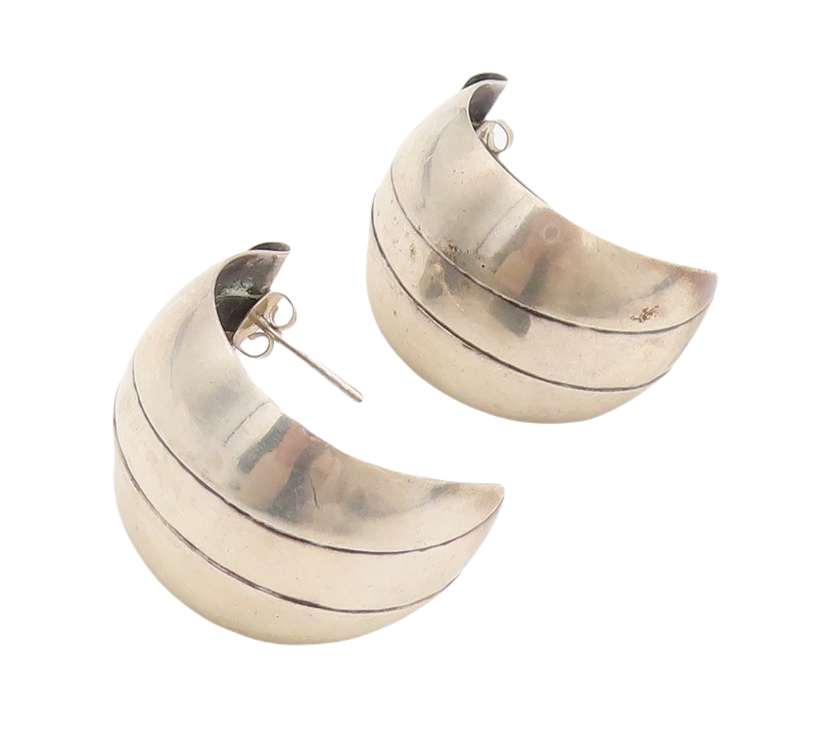 925 Sterling Silver Vintage Earrings ROBERT HENION Broad Open Hoops  EG13170