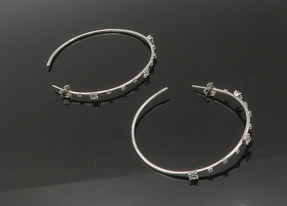 925 Sterling Silver  Vintage Sparkling Cubic Zirconia JHoop Earrings  EG10932