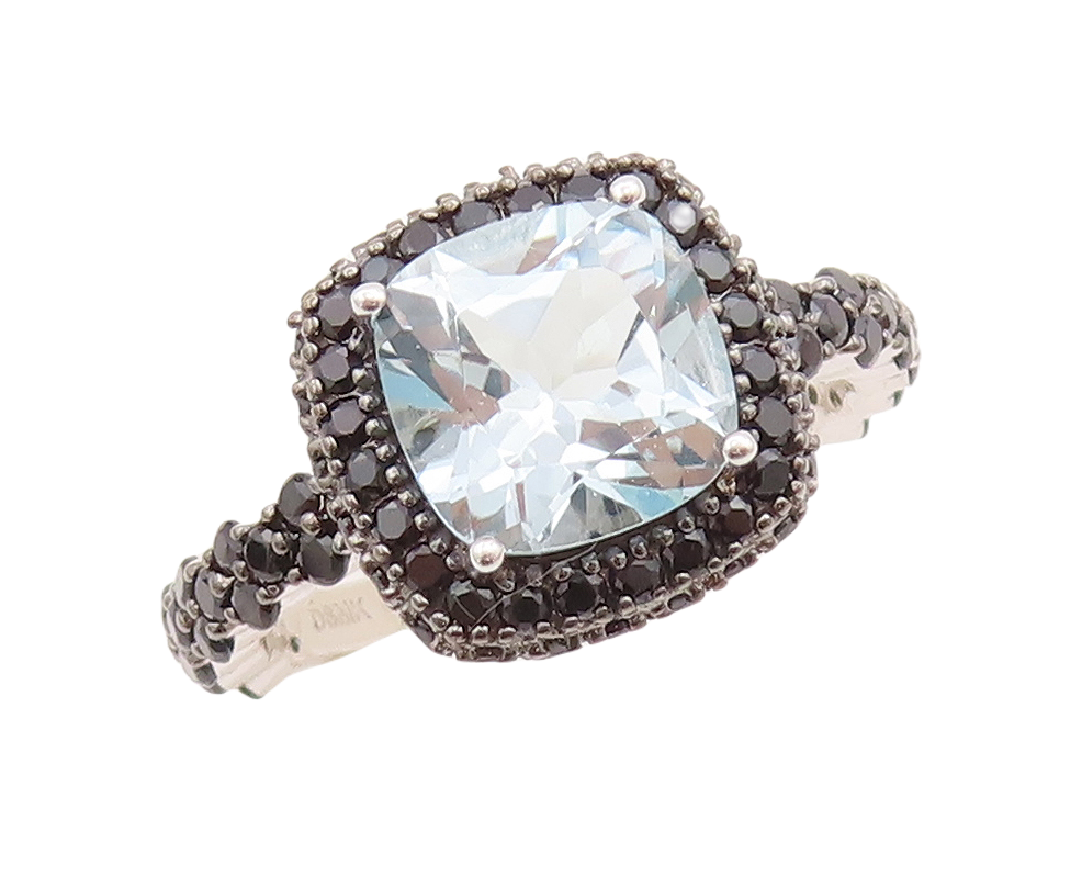 925 Sterling Silver Vintage Ring Blue Topaz Halo Spinel Frame  Sz 7  RG29267