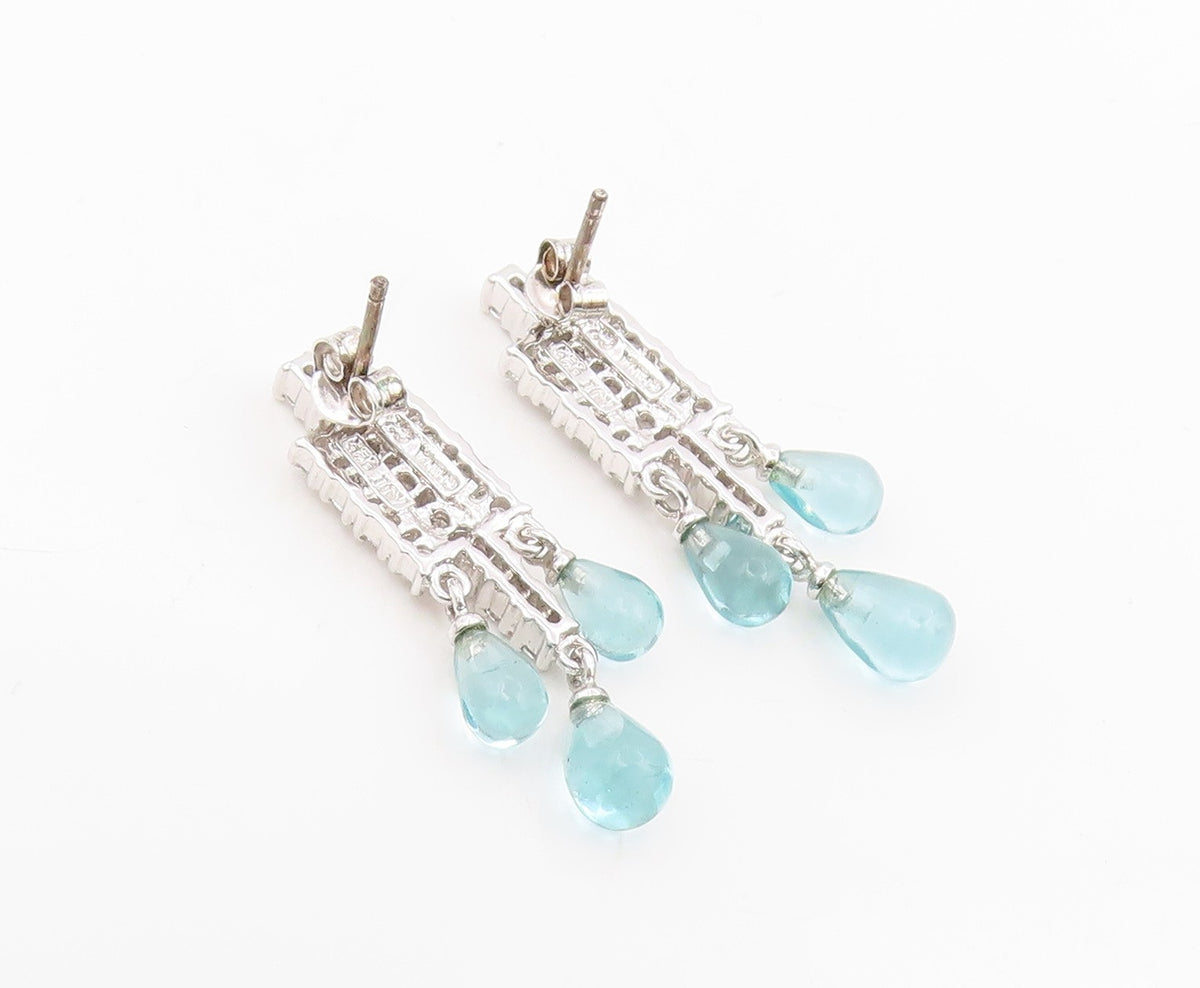 925 Sterling Silver Vintage Earrings Aquamarine & CZ Pave Classic Drop  EG14164