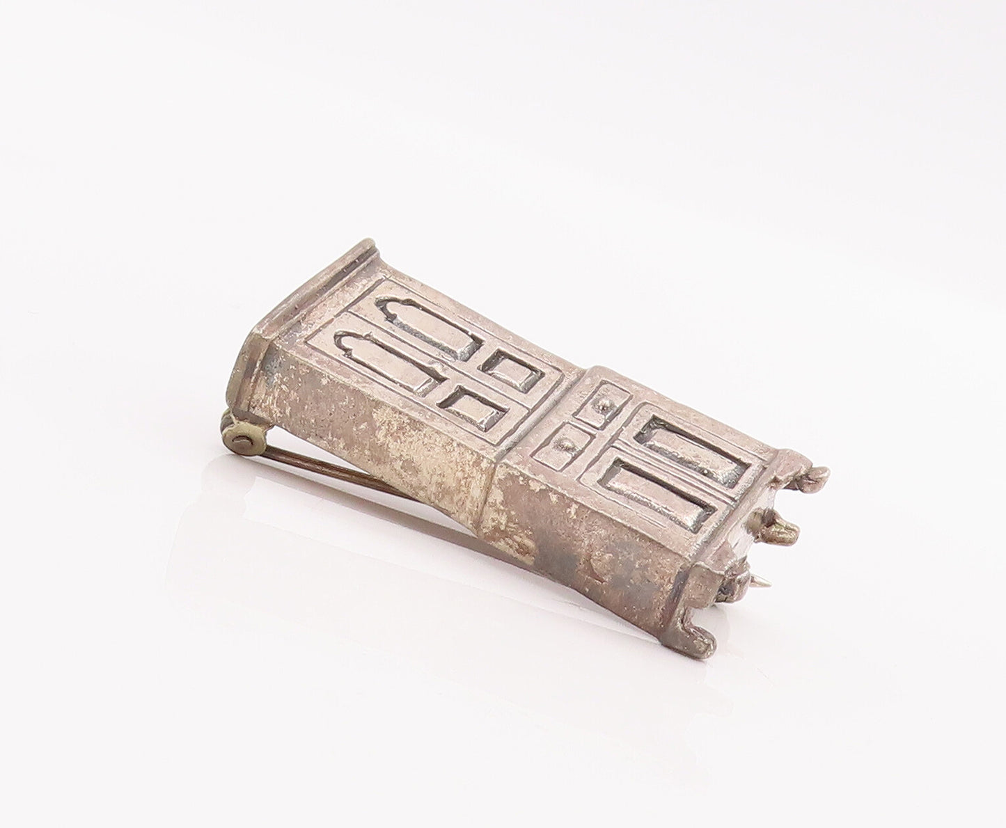 925 Sterling Silver Vintage Brooch Pin Solid Etched Antique Cupboard  BP11044