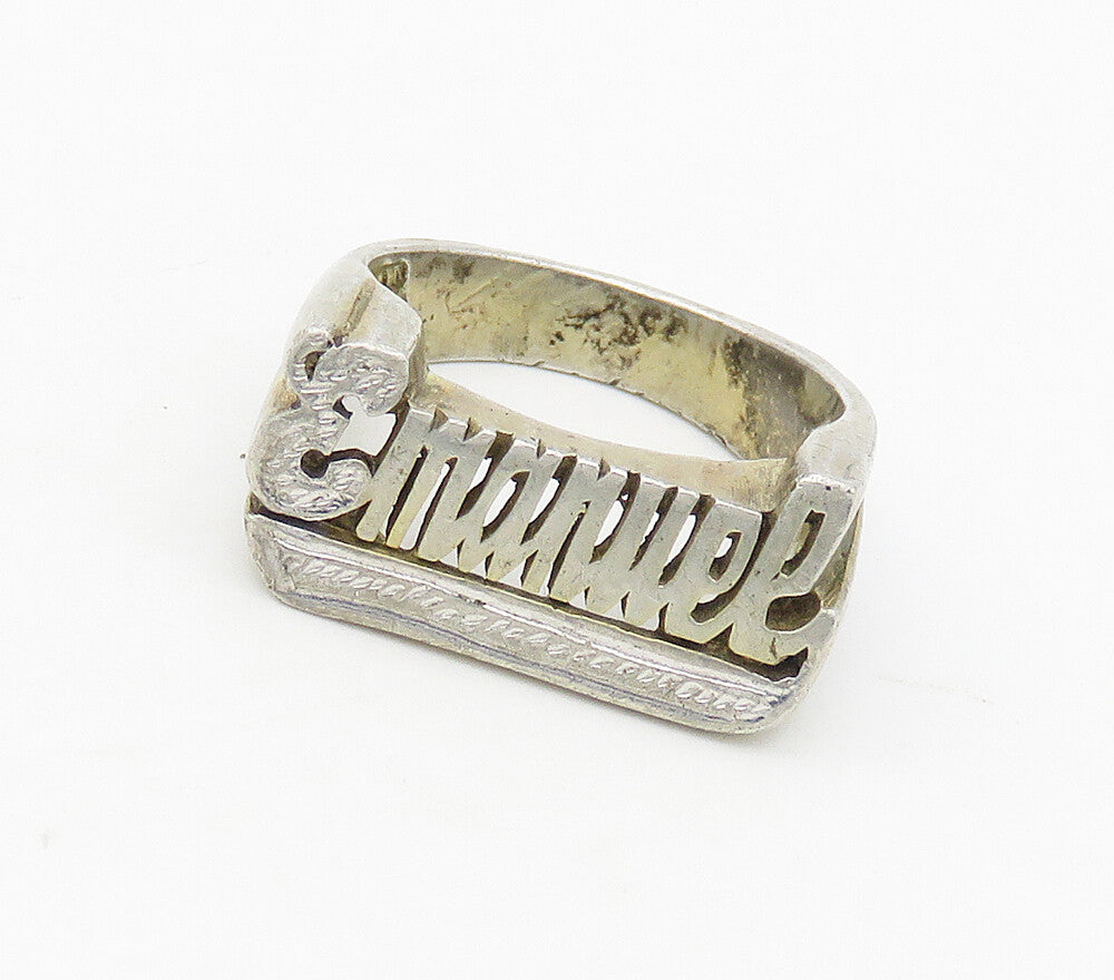 925 Sterling Silver  Vintage Shiny Emanuel Name Band Ring Sz 7.5  RG16880