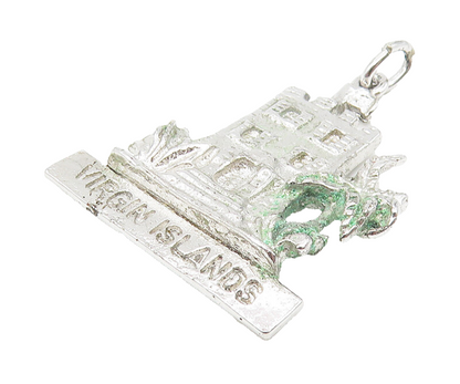 925 Sterling Silver  Vintage Shiny Virgin Islands Palm Trees Pendant  PT9043