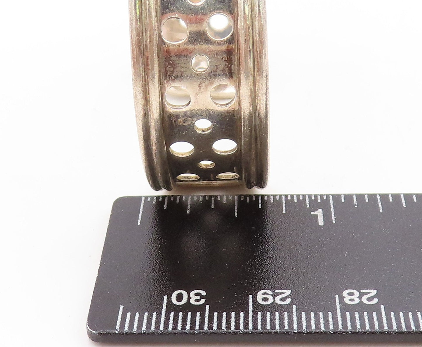 925 Sterling Silver Vintage Bracelet GEOART Designer Polka dot Cut Cuff BT10951