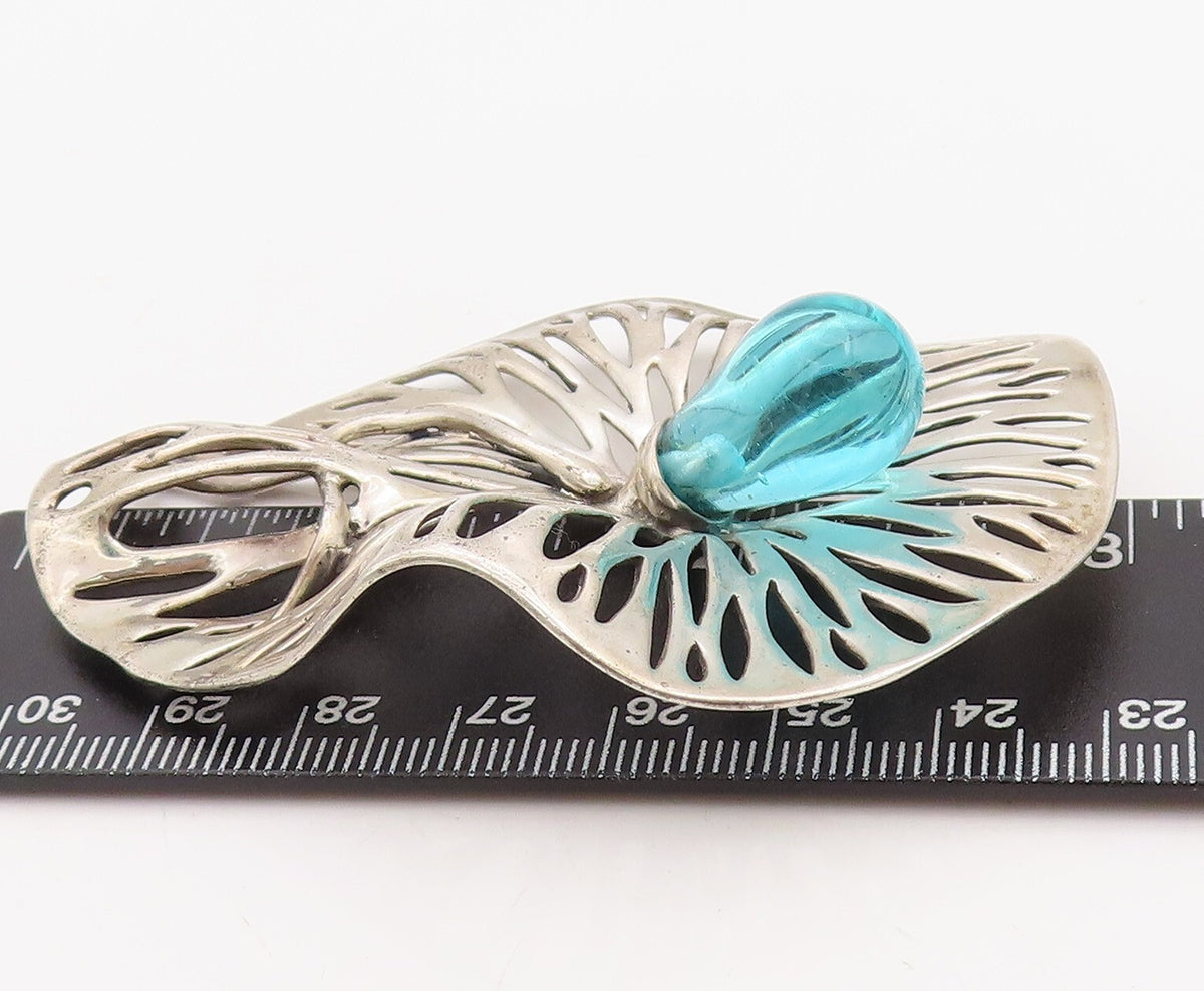 925 Sterling Silver Vintage Pendant HAGIT GORALI ISRAEL  CZ Drop Leaf  PT23547