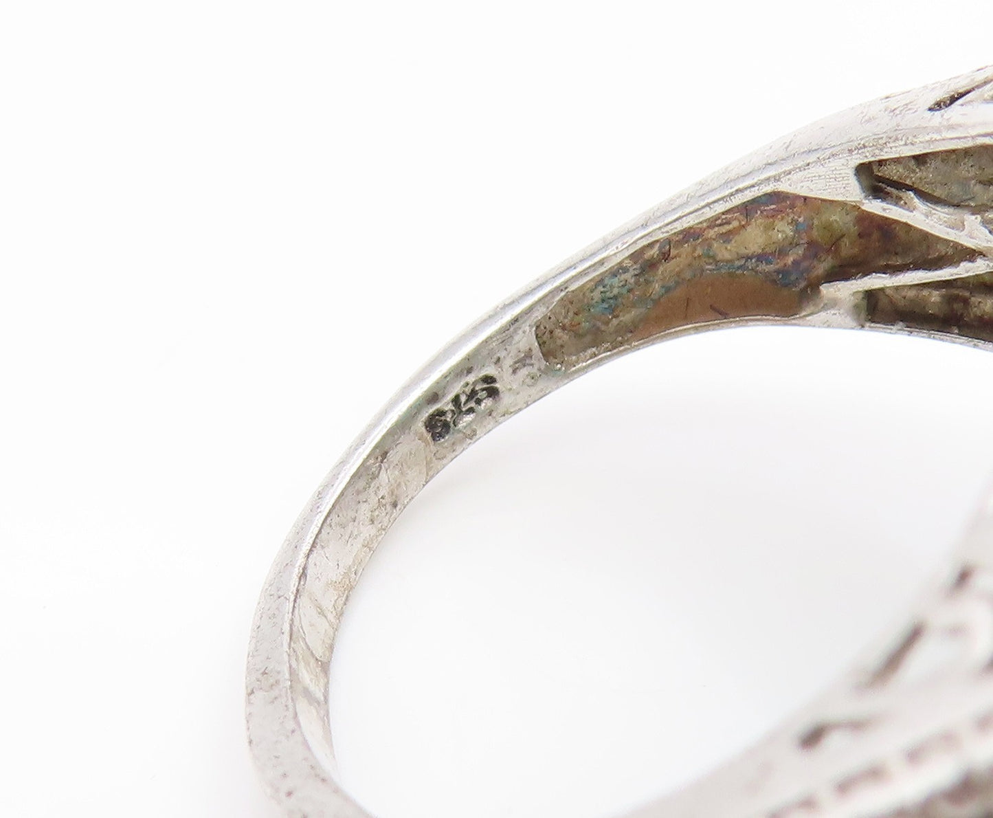 925 Sterling Silver Vintage Ring Large Blue Quartz & Topaz Band  Sz 8  RG35087