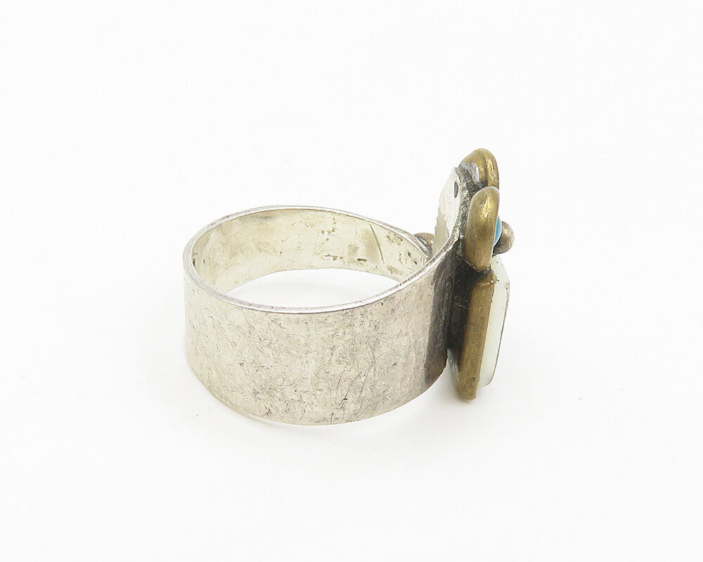 LOUIS BOOTH 925 Silver  Vintage Mother Of Pearl & Turquoise Ring Sz 5  RG18251